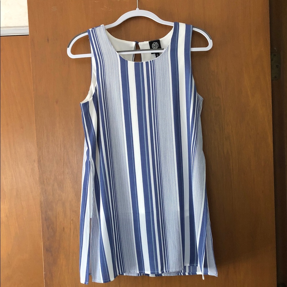 bobeau Navy and White Vertical Stripe Sleeveless Shift Dress